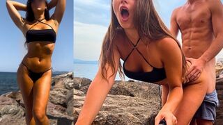 Híres influenszer (jegyes lány) popó lyukba kapja szardínia sziklái mögött